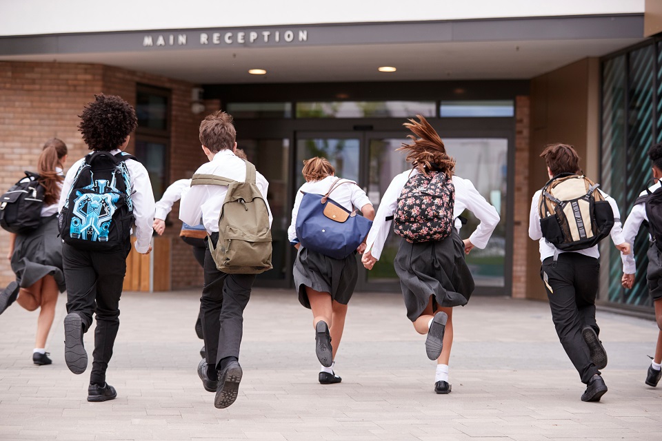 Schoolchildren Running to School