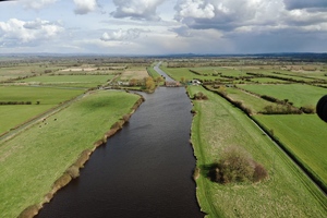 Aerial view of the River Huntspill, taken by a drone