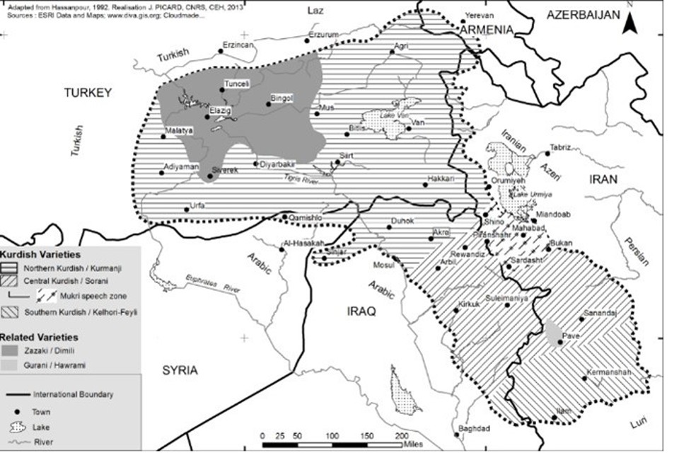 Map of language varieties spoken by Kurds