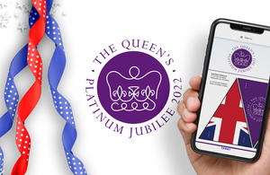 Platinum Jubilee emblem, mobile phone and bunting