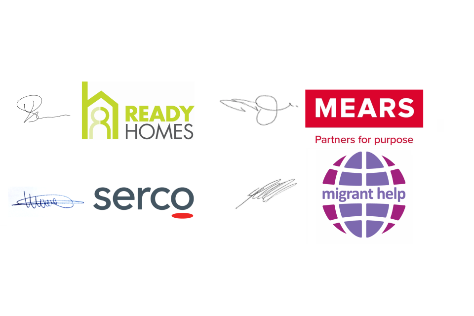Signed on behalf of Mears, Serco, Migrant Help and Ready Homes. 