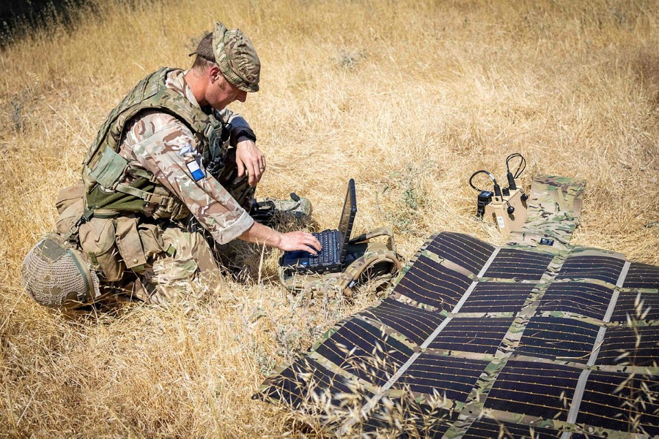Soldier using solar panel
