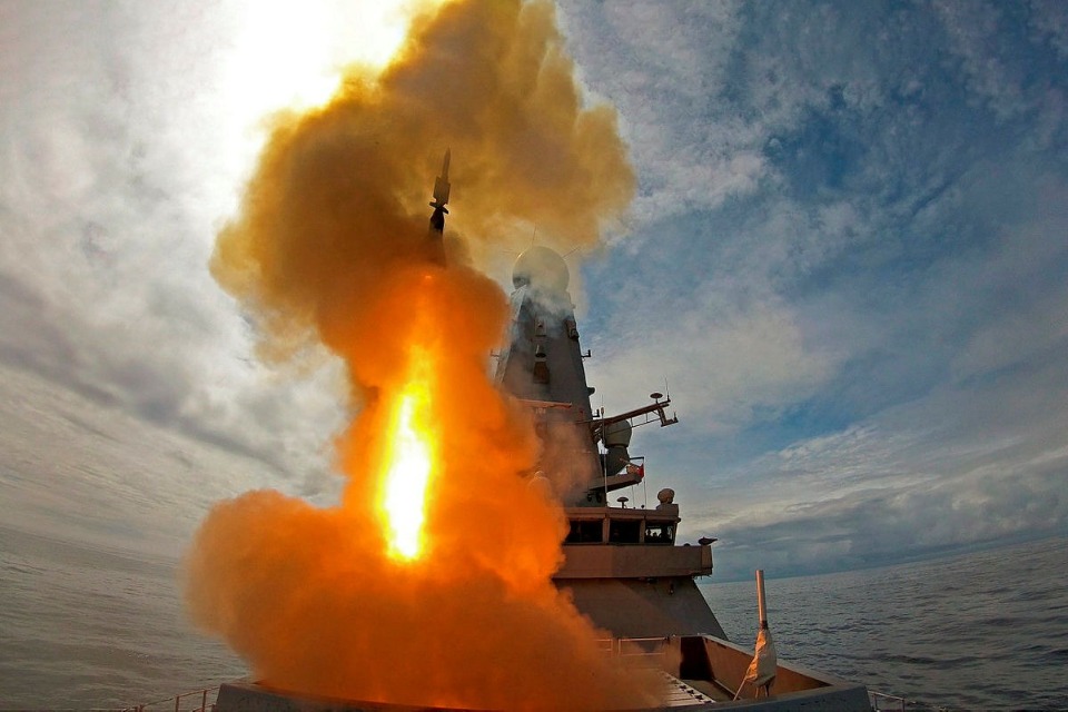 Missile launches from ship