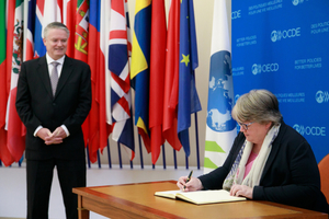 Secretary of State for Work and Pensions Thérèse Coffey at the OECD.