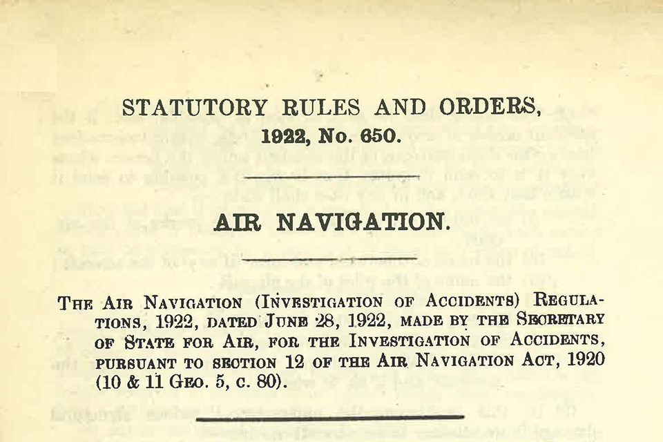100 years of air accident investigation regulation in the United Kingdom