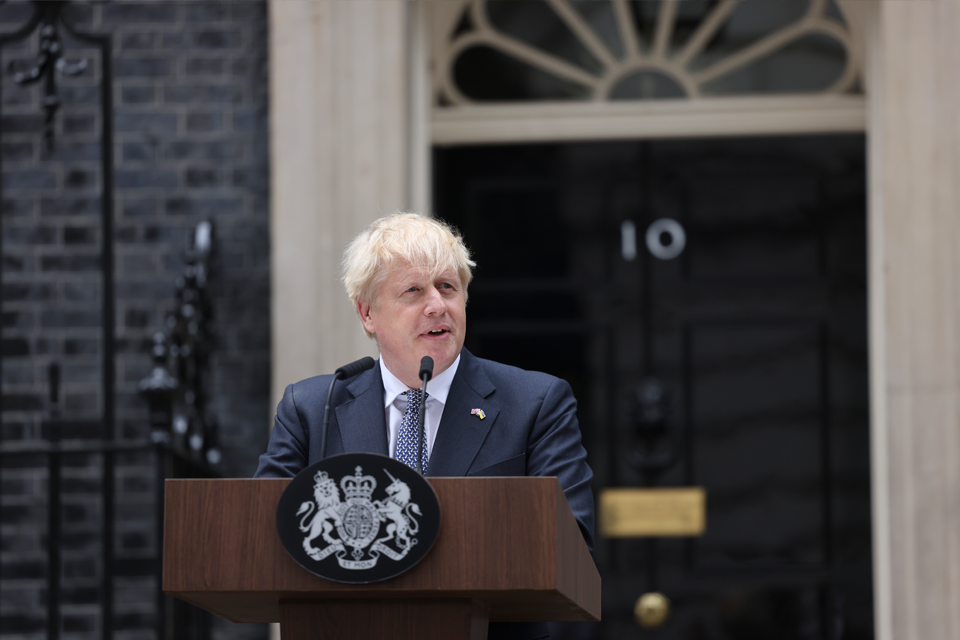 Prime Minister Boris Johnson gives a statement in Downing Street