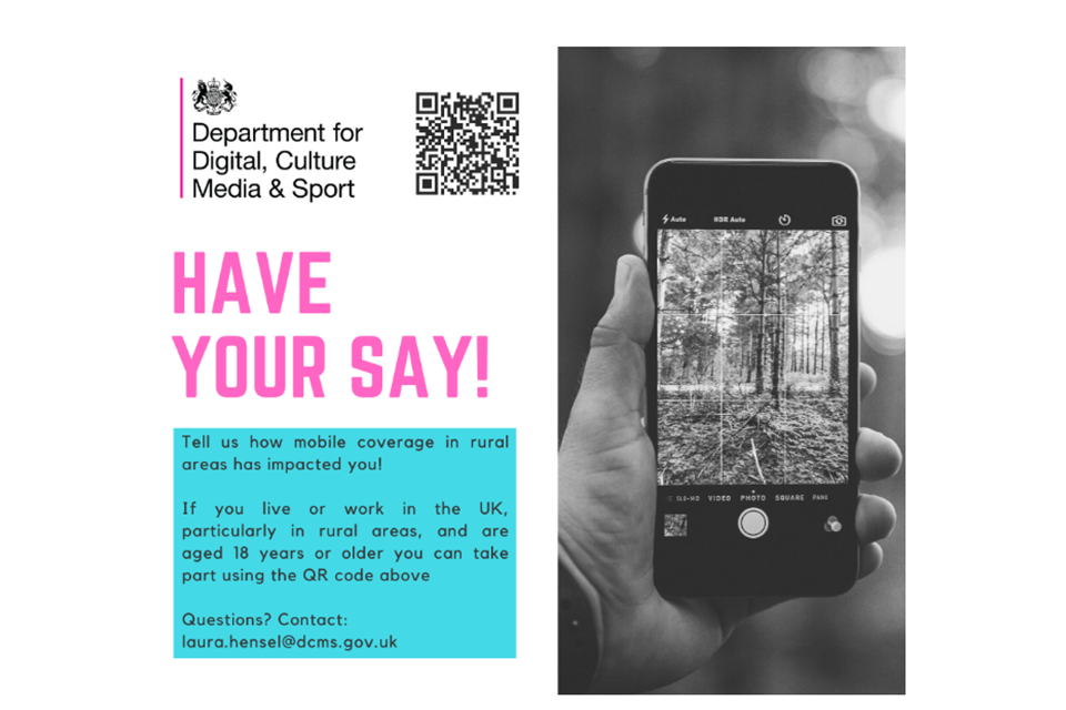 Recruitment poster 'Have your say' with photo of QR code to scan to get involved. 
