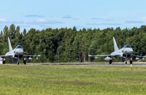 Two RAF Typhoons on the runway in Sweden