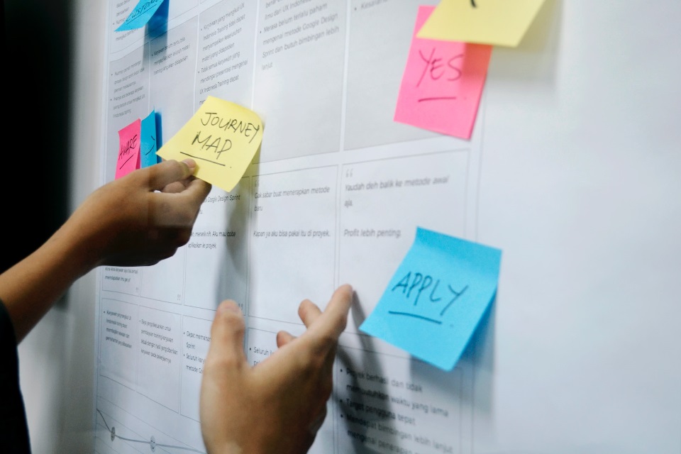 Planning board with sticky notes