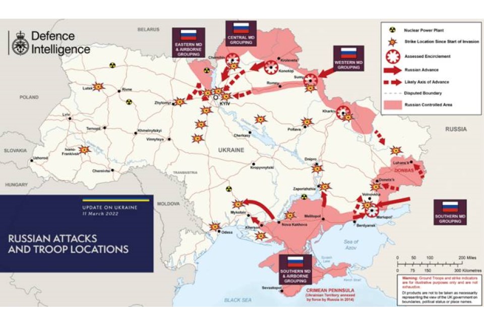 Map of Russian attacks and troop locations