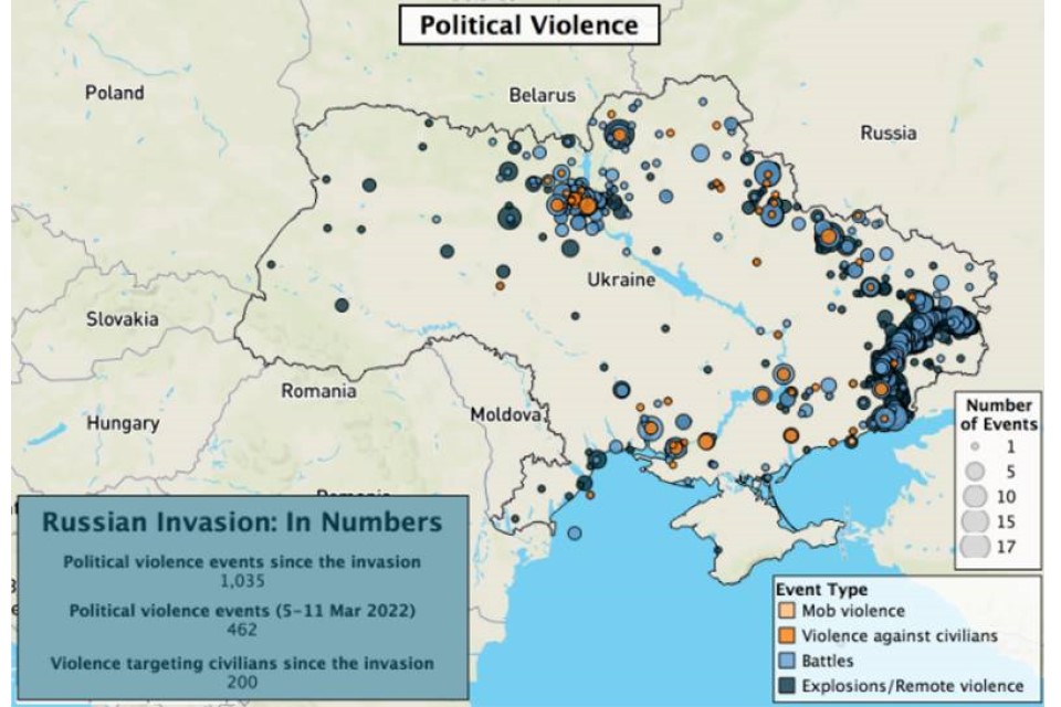 Map showing incidents of violence that took place between 5 and 11 March 2022