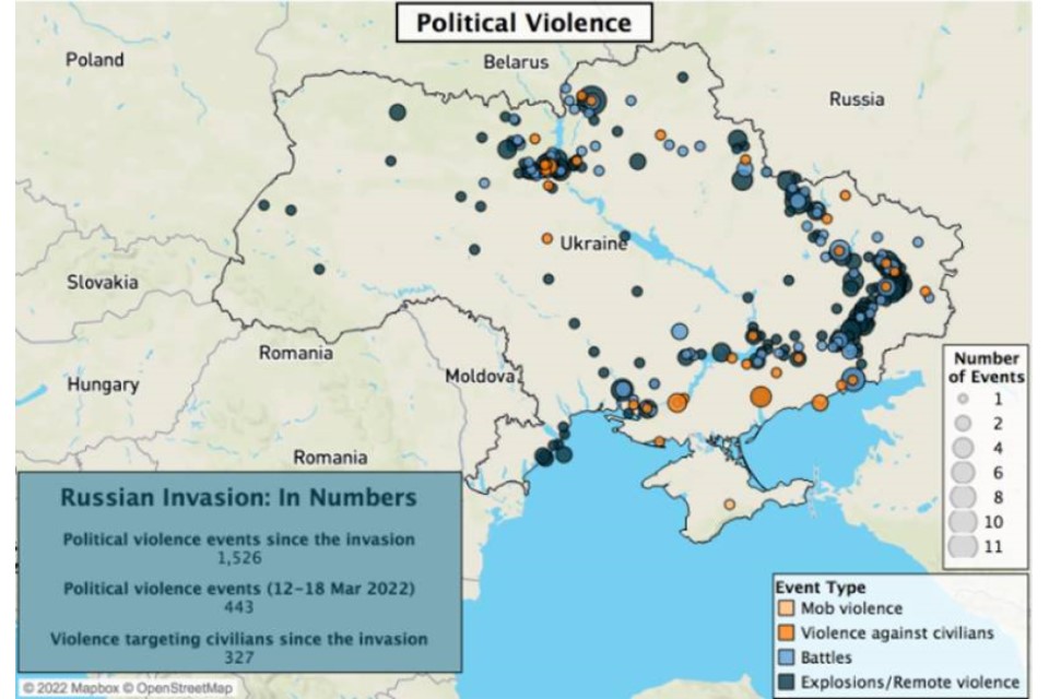 Map showing incidents of violence that took place between 12 and 18 March 2022