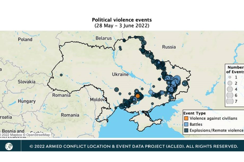 Map showing incidents of violence that took place between 28 May and 3 June 2022