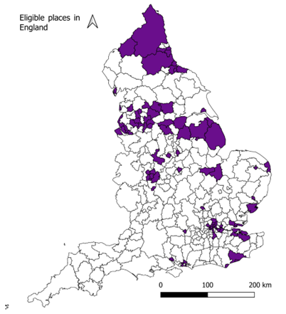 Map of eligible places in England