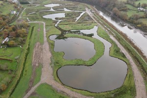 Aerial view of the Calstock flood defence scheme