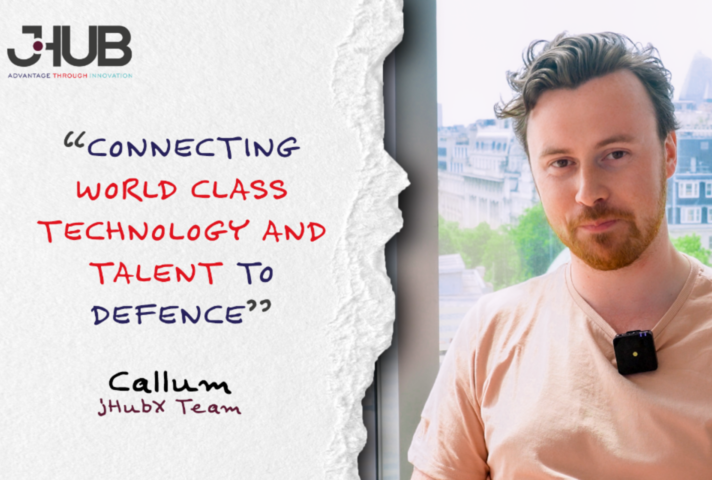 Image of Callum from jHub with the quote: "Connecting world class technology and talent to Defence"