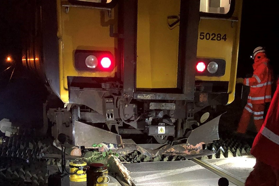 The derailed train following the collision (image courtesy of Network Rail)