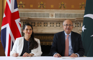 Pictured, left to right, Home Secretary Priti Patel and Interior Secretary Yousaf Naseem Khokhar