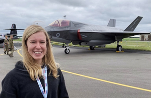 Emily with an F-35 jet