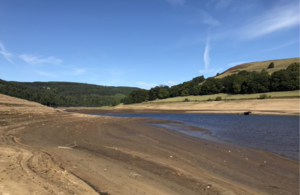 The dried up lake bed of the Derwent Valley Reservoir