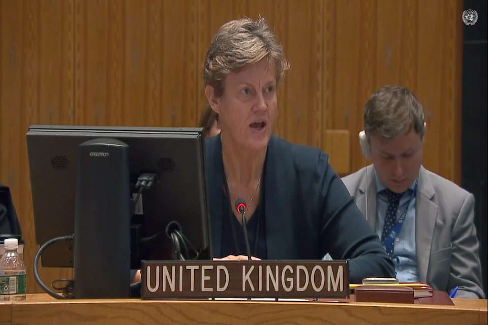 UK Ambassador Barbara Woodward speaks at the Security Council on Tuesday