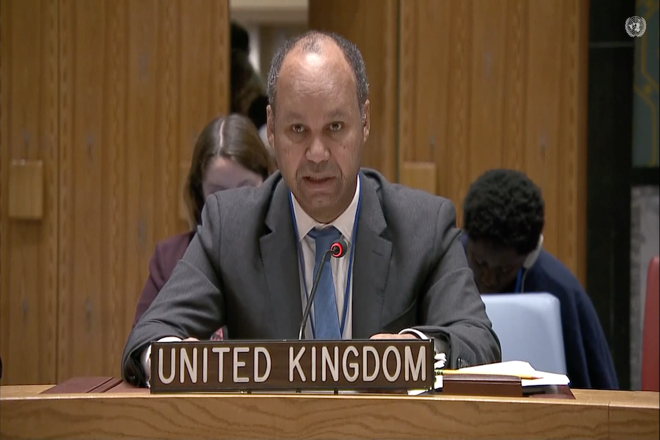 UK Ambassador James Kariuki speaks at the UN Security Council