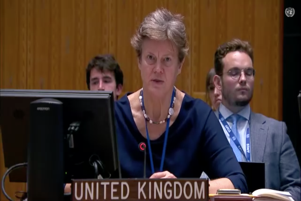 Ambassador Barbara Woodward speaks at the UN Security Council on Friday