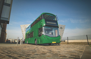 A hydrogen-powered double decker bus made by Wrightbus