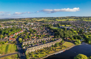 Aerial view of Otley town centre. A market town in West Yorkshire
