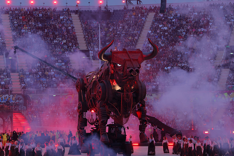 A mechanical bull at the opening of the Commonwealth Games in Birmingham 2022