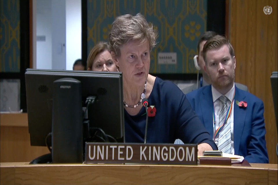 UK Ambassador Barbara Woodward speaks at the Security Council on Thursday