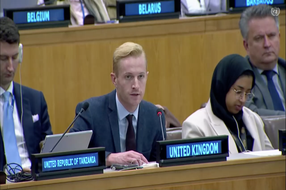 UK Ambassador Tim Sylvester speaks to the UN Third Committee