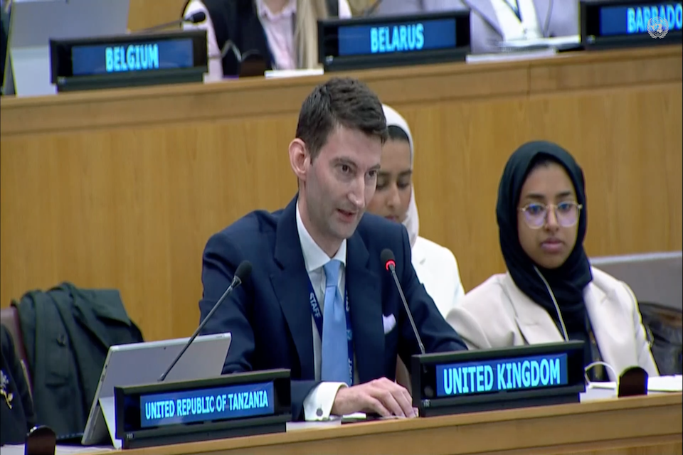 UK Ambassador Adrian Johnson speaks to the UN Third Committee