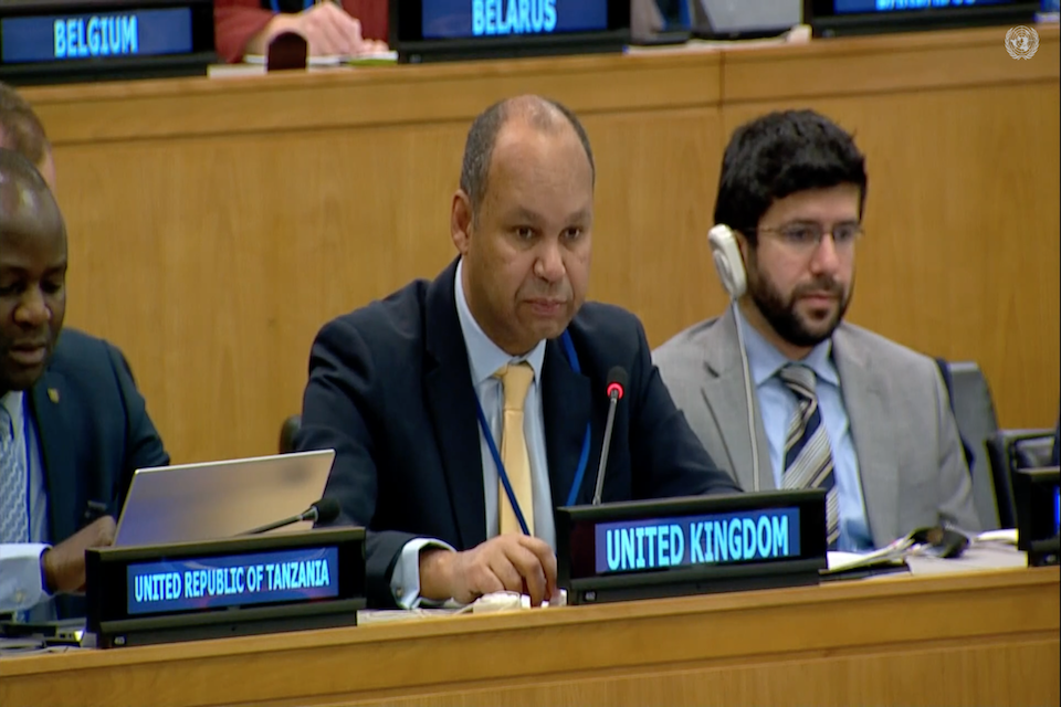 UK Ambassador James Kariuki speaks at the UN Second Committee