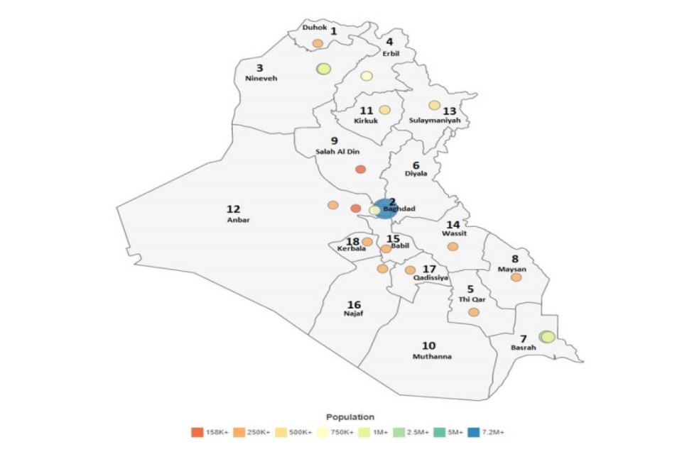 Map indicating the rank each governorate is in terms of numbers of security events that took place across 2021 based on the ACLED data above