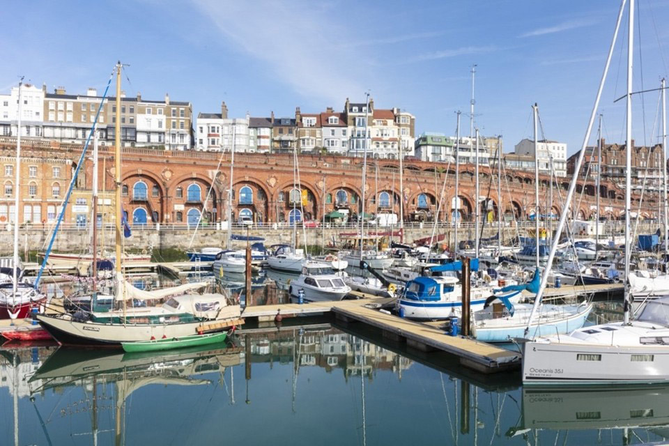 View of boats moored in the Royal Harbour