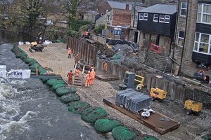 Flood defence work going on next to the River Derwent in Matlock