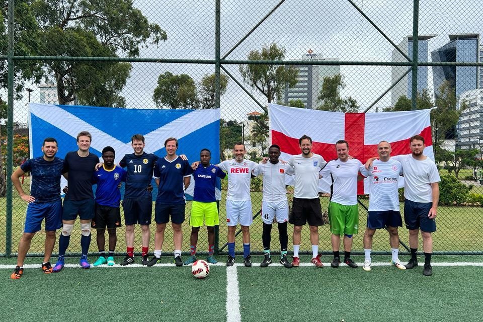 UK government diplomats celebrating 150th anniversary of Scotland v England football fixture across the world