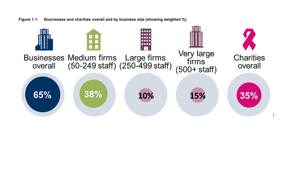 Figure 1.1 Businesses and charities overall and by business size 
