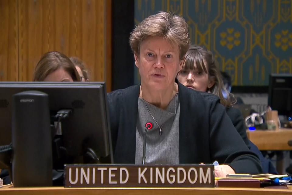 Ambassador Barbara Woodward speaks to the Security Council