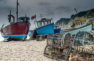 Fishing boats on Beer Beach in Dorset