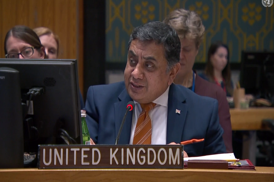 Lord Tariq Ahmad speaks to the Security Council on Thursday