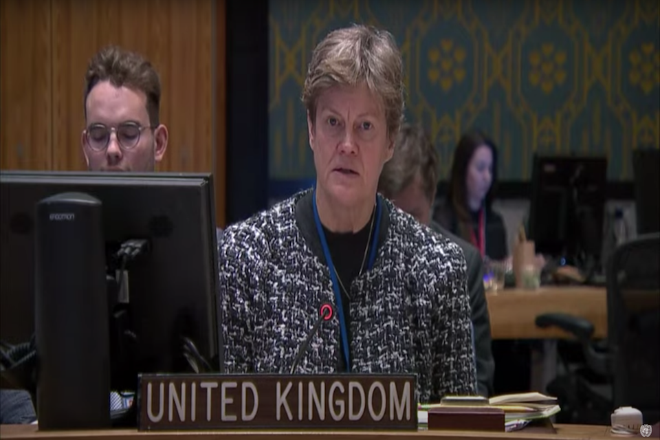 Ambassador Barbara Woodward speaks at the UN Security Council