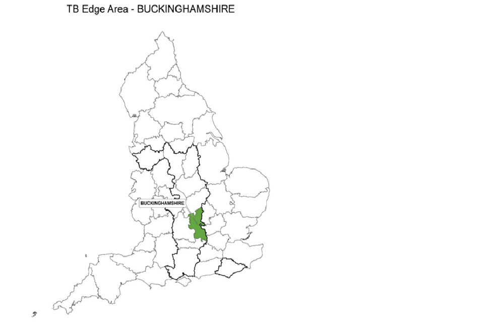 County map of England showing the Edge Area and highlighting the county of Buckinghamshire.