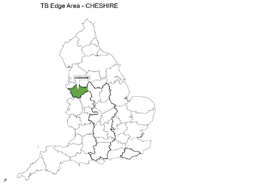 County map of England showing the Edge Area and highlighting the county of Cheshire.