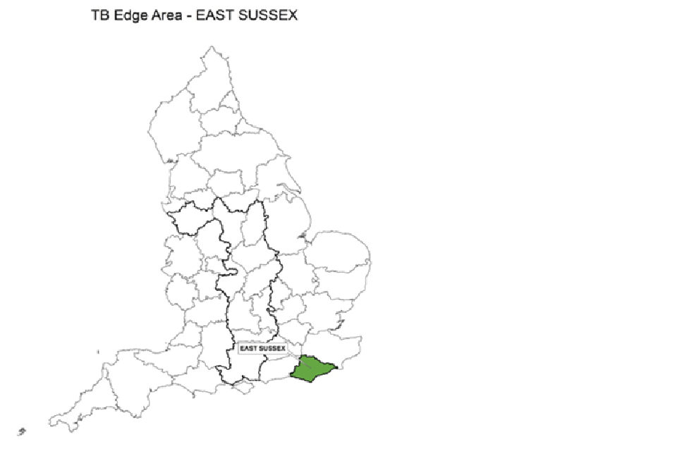 County map of England showing the Edge Area and highlighting the county of East Sussex.