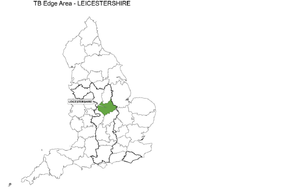 County map of England showing the Edge Area and highlighting the county of Leicestershire.