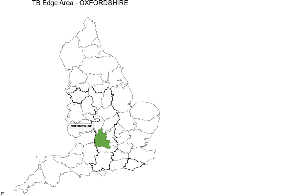 County map of England showing the Edge Area and highlighting the county of Oxfordshire.