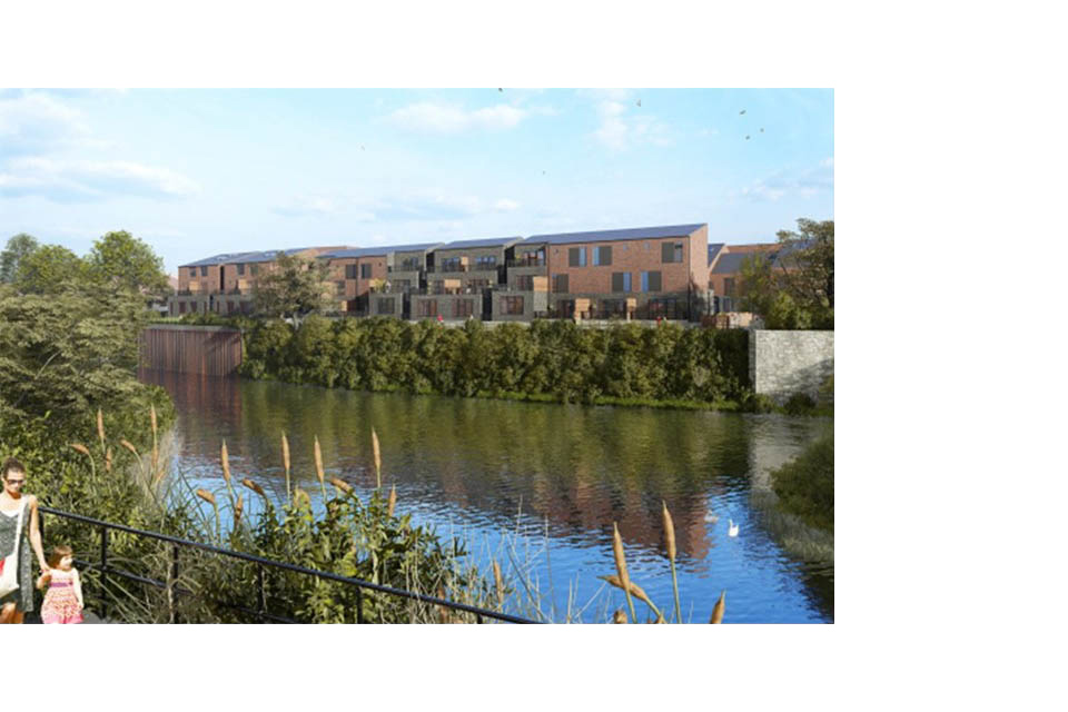 Artist’s impression of the housing developments in Riverside Residential Quarter, alongside the river Don.