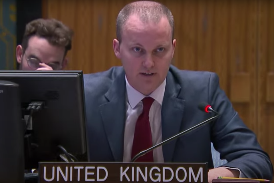 Political Coordinator Fergus Eckersley speaks at the UN Security Council